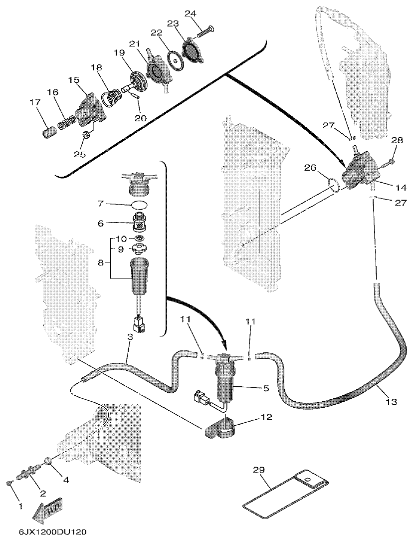 Yamaha F75F, F100G FUEL parts diagram